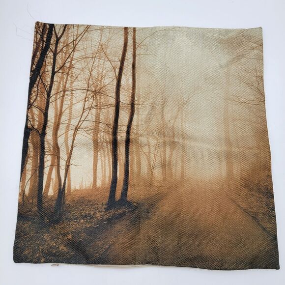 Tree's At Dawn 2 Scenic Square Pillowcases 17.5" x 17.5" Zipper Nature Foggy - Picture 1 of 8